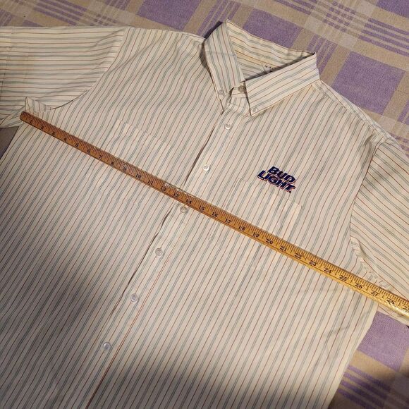 Vintage Bud Light Beer Worker Shirt Button USA Union Anheuser Busch Striped - Picture 8 of 10